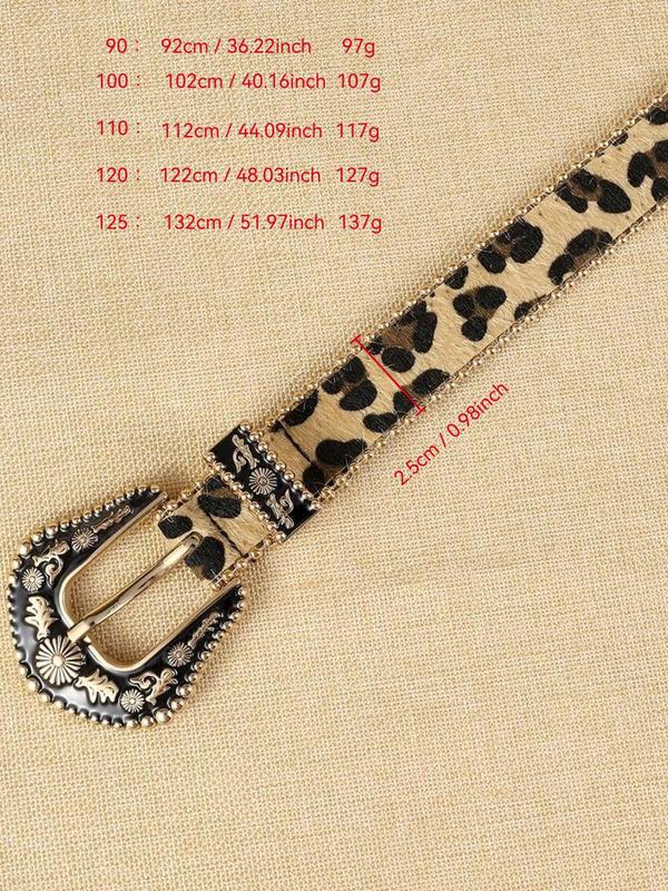 Women's Fashion Leopard Print Pu Buckle Belt, Boho Style Vintage Trendy Western Belt, Fashionable Clothes Accessories for Daily & Party Decoration