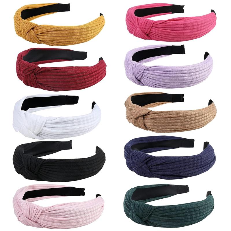 10 Pack Knotted Wide Headbands for Women Cute Fashion Head Wrap in Solid Color Non-slip Hair Accessories for Daily Festival Presents