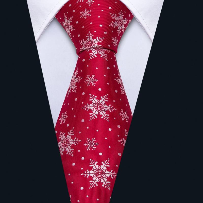 Christmas Ties for Men Silk Woven Necktie Extra Long Holiday Neck Ties Xmas Snowflake Festival New Year