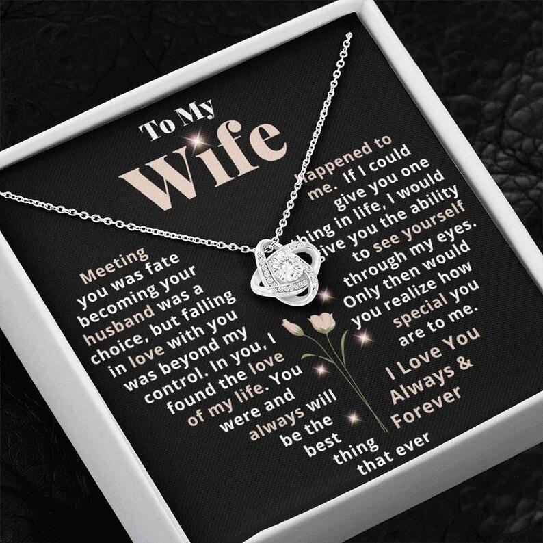 My Wife - Always & Forever - Love Knot Necklace Anniversary Gift, Present from Husband Birthday Sentimental For Her Beautiful Unique Custom