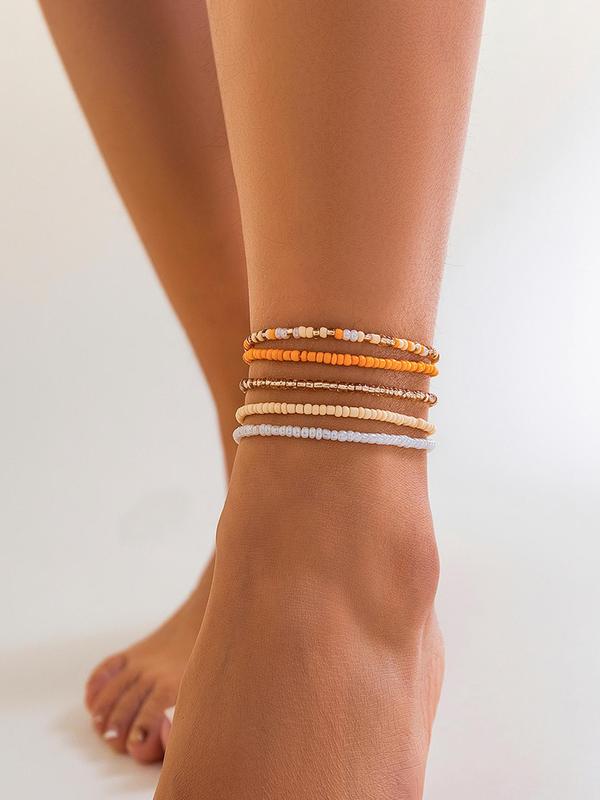 Boho Style Beaded Anklet, Fashionable Beaded Anklet for Women & Girls, Elegant All-match Fashion Accessories for Daily Wear