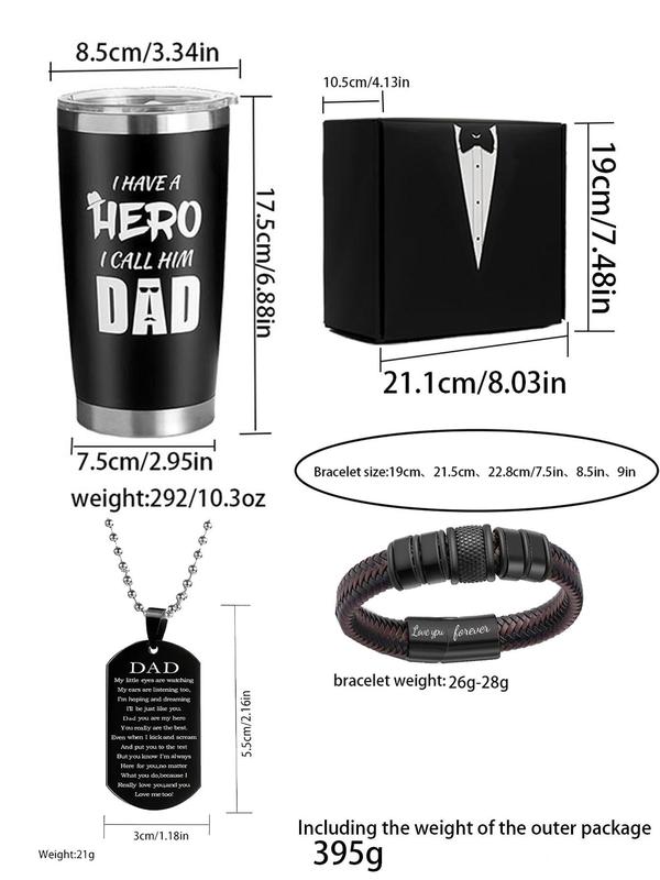 Men's Fashion Letter Design Jewelry Set, Including Necklace & Braid Bracelet & Bottle Set for Clothing Decor, Trendy Jewelry Set  with Box & Greeting Card