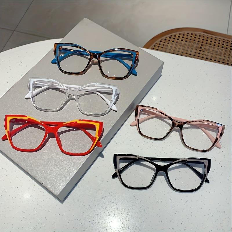 Cat Eye Color Block Frame Clear Lens Glasses Leopard Fashion Computer Glasses Spectacles For Women