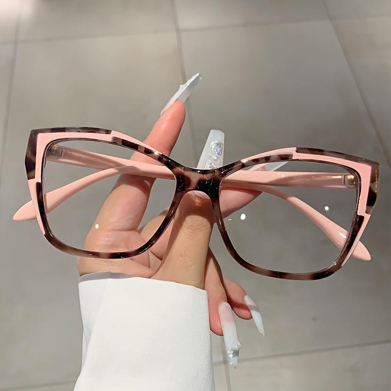 Cat Eye Color Block Frame Clear Lens Glasses Leopard Fashion Computer Glasses Spectacles For Women