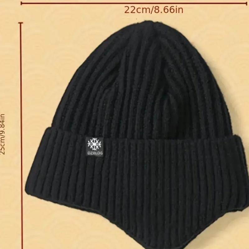 Winter Warm Knit Hat with Ear Cover, 1 Count Solid Color Elastic Beanie Hat for Christmas Gift, Sports & Outdoor Clothes Accessories for Men