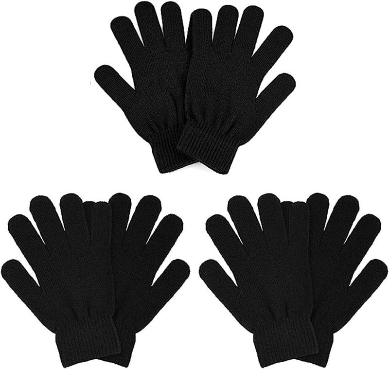 3 Pairs Winter Magic Gloves Adults Warm Stretchy Unisex Black Gloves One Size Fits  Men Women Teens Magic Knit Gloves