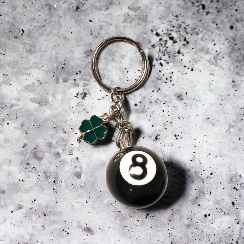 8 Pool ball keychain with 4 leaf clover, lucky keychain, gift for boyfriend, girlfriend , father, bachelor party gift,billiard ball key ring.