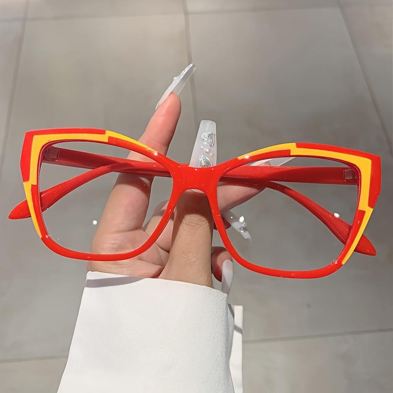 Cat Eye Color Block Frame Clear Lens Glasses Leopard Fashion Computer Glasses Spectacles For Women