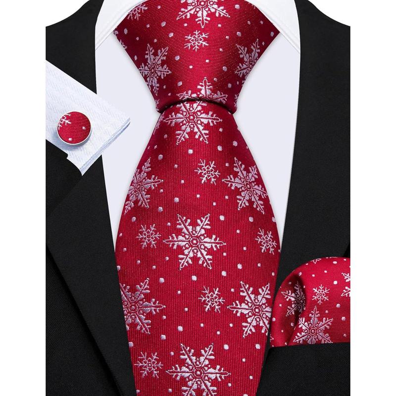 Christmas Ties for Men Silk Woven Necktie Extra Long Holiday Neck Ties Xmas Snowflake Festival New Year