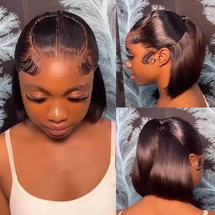 Alipearl Hair Half Up Half Down 13x4 Lace Frontal Pre Styled Glueless Ponytail Wig Human Hair Pre Bleached Pre Cut Braided Bob Wig Beginner Friendly