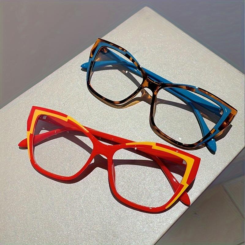 Cat Eye Color Block Frame Clear Lens Glasses Leopard Fashion Computer Glasses Spectacles For Women