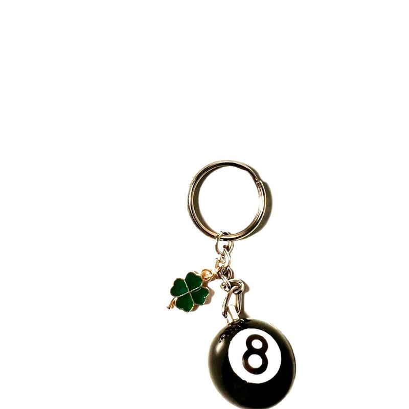 8 Pool ball keychain with 4 leaf clover, lucky keychain, gift for boyfriend, girlfriend , father, bachelor party gift,billiard ball key ring.