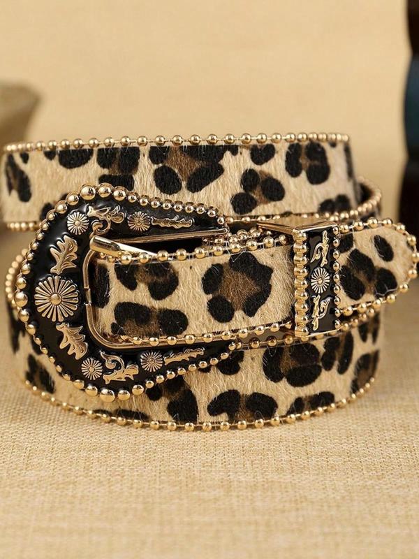 Women's Fashion Leopard Print Pu Buckle Belt, Boho Style Vintage Trendy Western Belt, Fashionable Clothes Accessories for Daily & Party Decoration