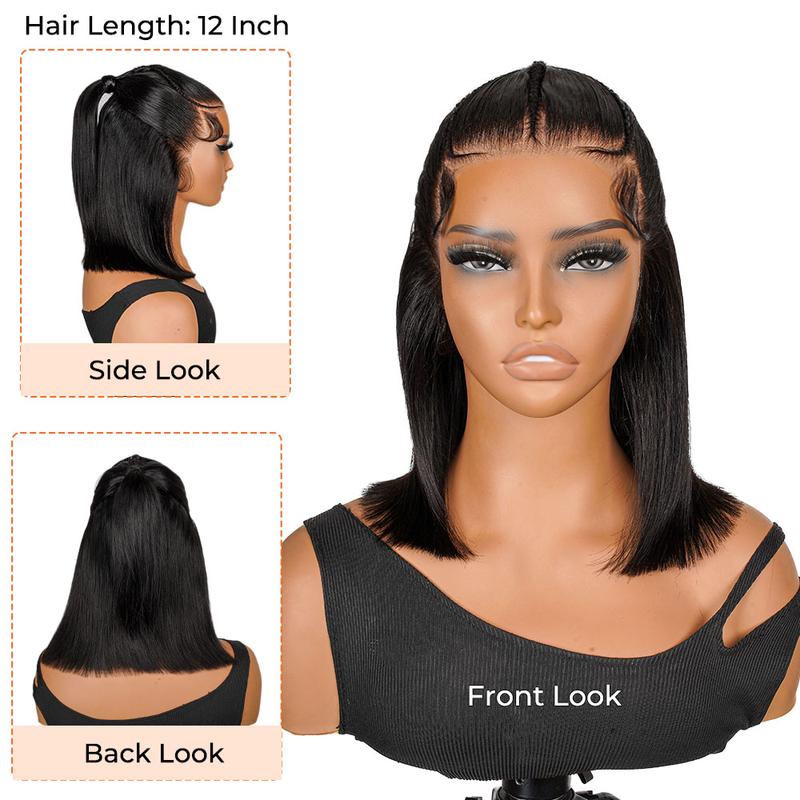 Alipearl Hair Half Up Half Down 13x4 Lace Frontal Pre Styled Glueless Ponytail Wig Human Hair Pre Bleached Pre Cut Braided Bob Wig Beginner Friendly