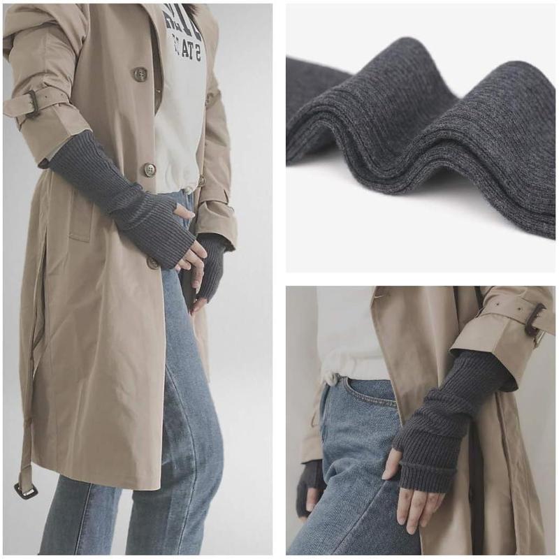 Cashmere Blended Arm Warmer for Women Winter Fingerless Gloves Knit Mitten Gloves Wrist Warmer with Thumb Hole