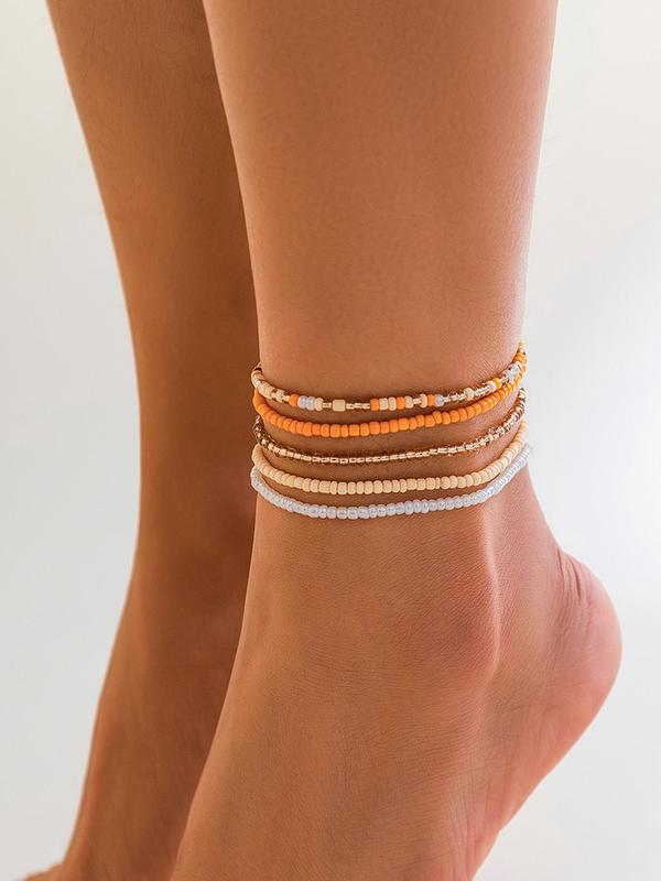 Boho Style Beaded Anklet, Fashionable Beaded Anklet for Women & Girls, Elegant All-match Fashion Accessories for Daily Wear