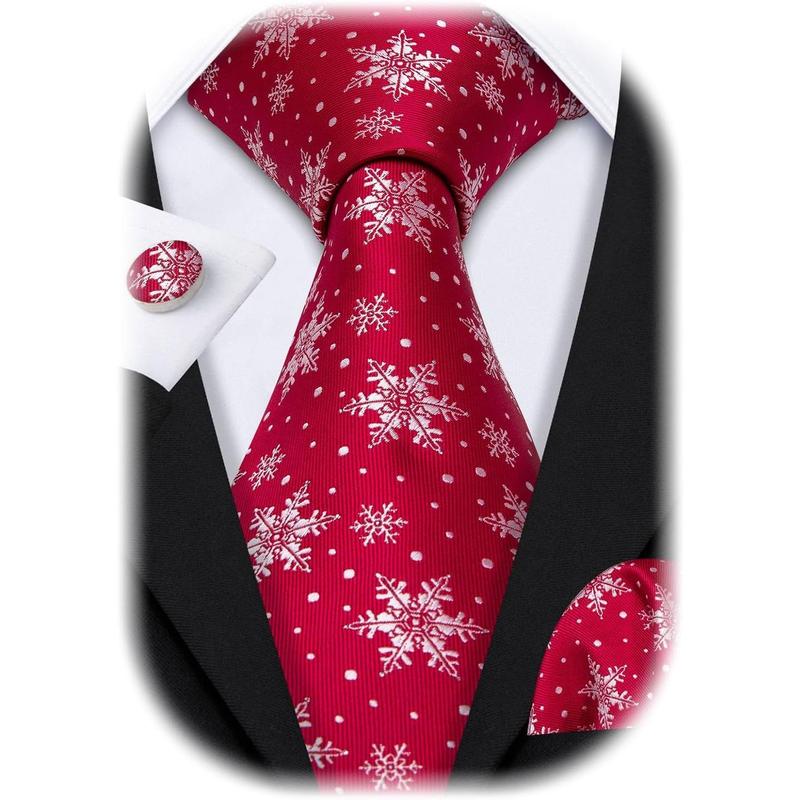 Christmas Ties for Men Silk Woven Necktie Extra Long Holiday Neck Ties Xmas Snowflake Festival New Year