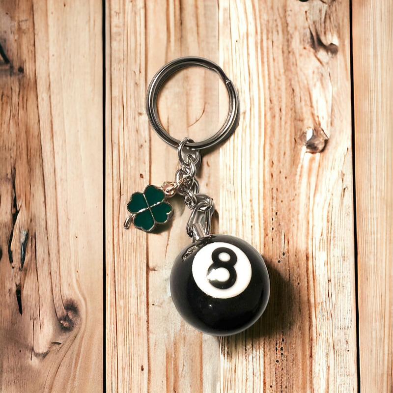 8 Pool ball keychain with 4 leaf clover, lucky keychain, gift for boyfriend, girlfriend , father, bachelor party gift,billiard ball key ring.