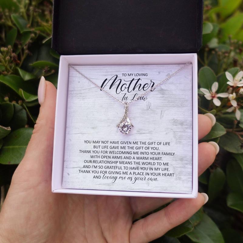 Mother In Law Gift, Mother Of Groom Gift, Mother In law Gifts, Mother gift, Gift For In Laws, gift for women, Christmas Gift gift idea, Birthday Gift Box, New Year Gift. To my Family, Friend Message Card Necklace. Gift message