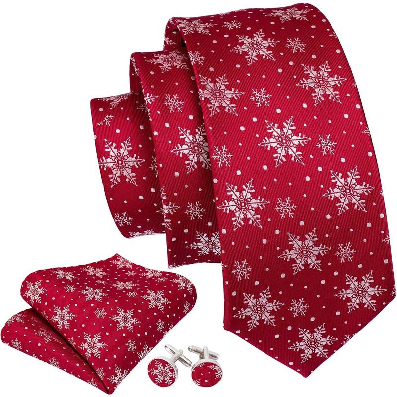 Christmas Ties for Men Silk Woven Necktie Extra Long Holiday Neck Ties Xmas Snowflake Festival New Year