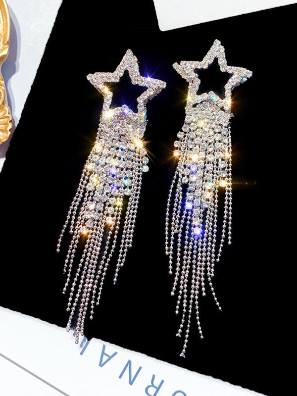 Star & Rhinestone Decor Dangle Earrings, Elegant Women's Jewelry For Party, Daily Clothing Decor