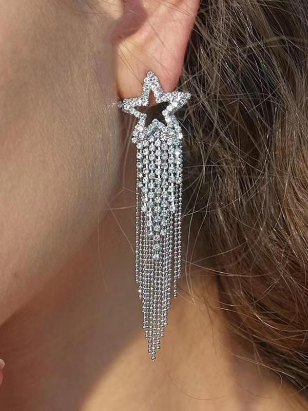 Star & Rhinestone Decor Dangle Earrings, Elegant Women's Jewelry For Party, Daily Clothing Decor