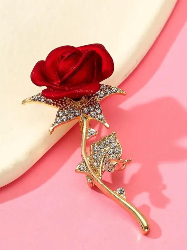 Women's Elegant Rhinestone Decorated Flower Design Brooch, Exquisite Trendy Brooch, Fashionable Clothes Accessories for Women & Girls