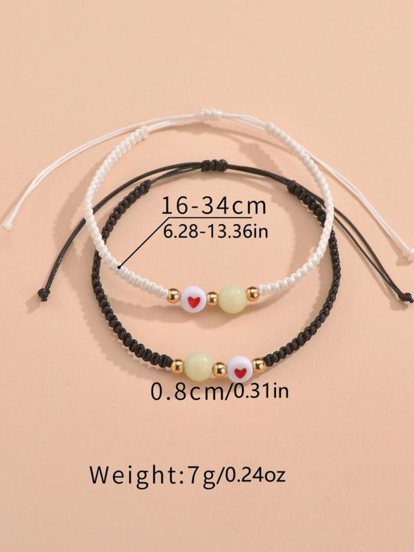 Cute Heart Pattern Luminous Beaded Bracelet Set for Gift, Creative Handmade Braided Matching Bracelets Kit, Gift for Couple, Fashion Accessories for Party, Daily Clothing Decor