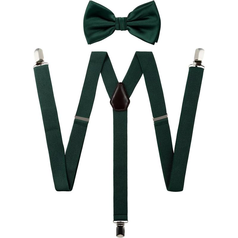 Solid Color Men's Suspender + Woven Bow Tie Set for Wedding : Vivid Color, Adjustable Brace, Strong Clip, Elastic Band