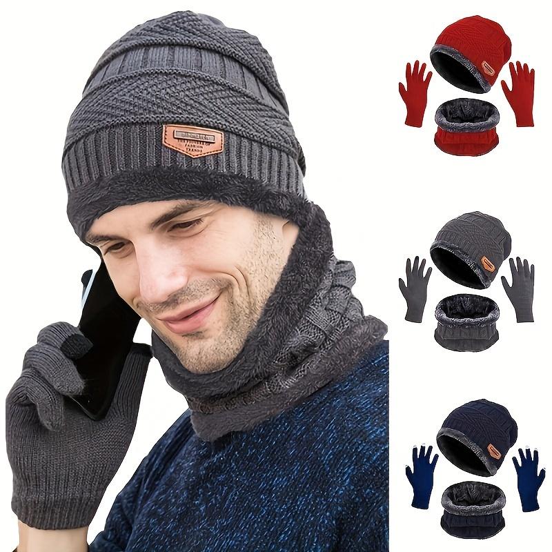 3pcs Winter Warm Plus Velvet Thick Knit Hat, Scarf, Neck Gaiter and Touch Screen Gloves Set - Soft, Breathable, Windproof, Thermal Insulation