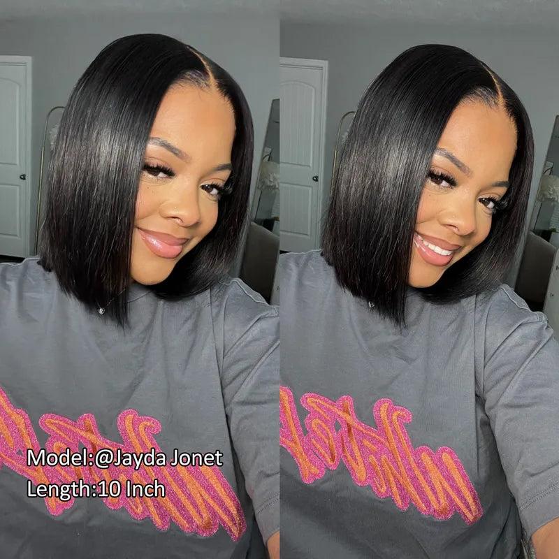 Ashimary Bob Wig Yaki Straight Closure Pre-Cut Transparent Lace Virgin Human HD Lace Hair Wig #1B