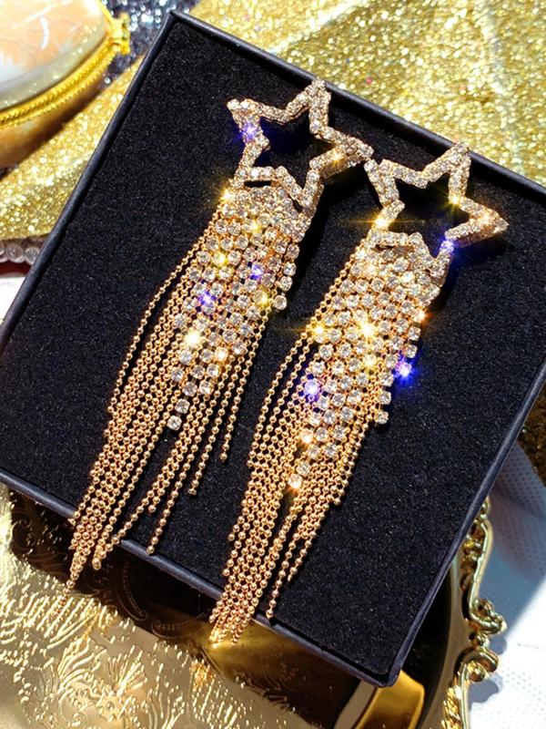 Star & Rhinestone Decor Dangle Earrings, Elegant Women's Jewelry For Party, Daily Clothing Decor