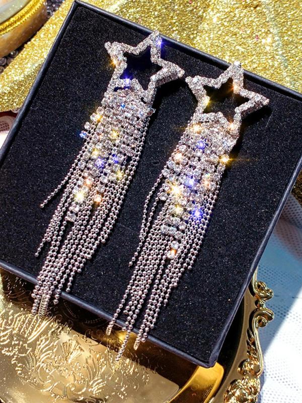 Star & Rhinestone Decor Dangle Earrings, Elegant Women's Jewelry For Party, Daily Clothing Decor