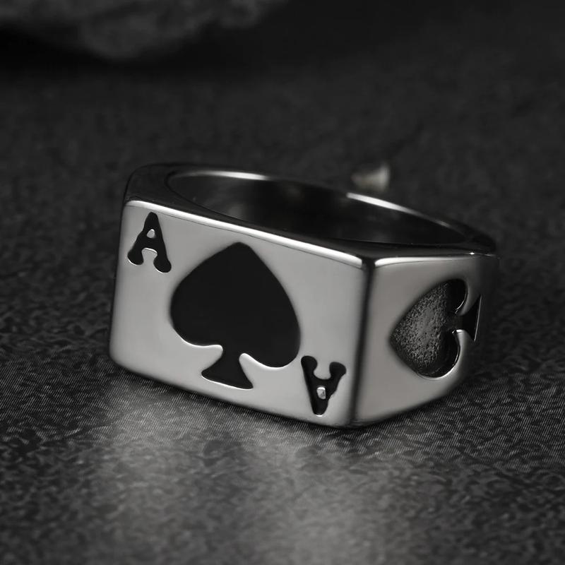 FaithHeart Poker Spade A Ring for Men Wpmen Stainless Steel