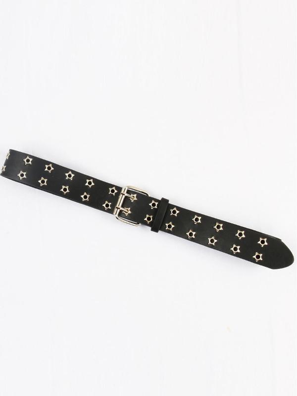 Punk Style Star Design Grommet Eyelet PU Buckle Belt, Fashion Belt for Party, Daily Clothing Decor, Trendy All-match & Exquisite Belt for Birthday Gift