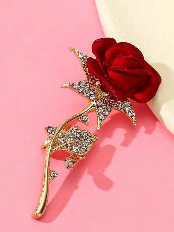 Women's Elegant Rhinestone Decorated Flower Design Brooch, Exquisite Trendy Brooch, Fashionable Clothes Accessories for Women & Girls