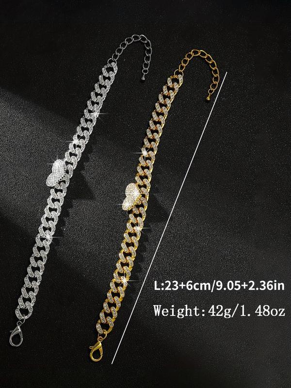 Rhinestone Heart Decorated Anklet for Women, Fashion Jewelry for Party, Daily Clothing Decor, Trendy All-match & Exquisite Jewelry for Birthday Gift