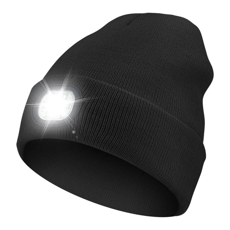 LED Beanie with The Light, Unisex USB Rechargeable Headlamp Winter Knitted Cap Gifts for Men Dad Husband Him