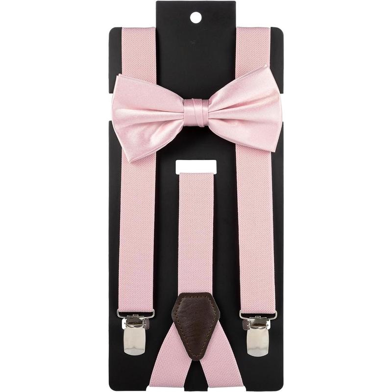 Solid Color Men's Suspender + Woven Bow Tie Set for Wedding : Vivid Color, Adjustable Brace, Strong Clip, Elastic Band