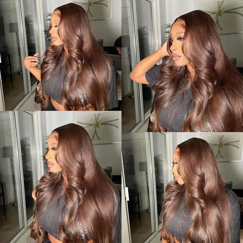 ALIGLOSSY 13×4 HD Transparent Chocolate Brown Body Wave Lace Front Wig Pre Colored Wavy Lace Frontal Human Hair Wigs Pre Plucked With Baby Hair For Women