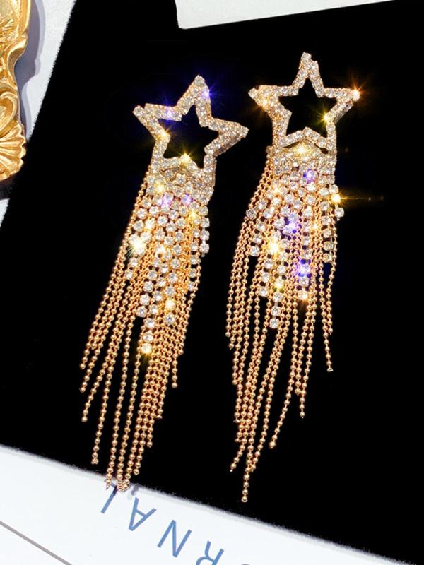 Star & Rhinestone Decor Dangle Earrings, Elegant Women's Jewelry For Party, Daily Clothing Decor