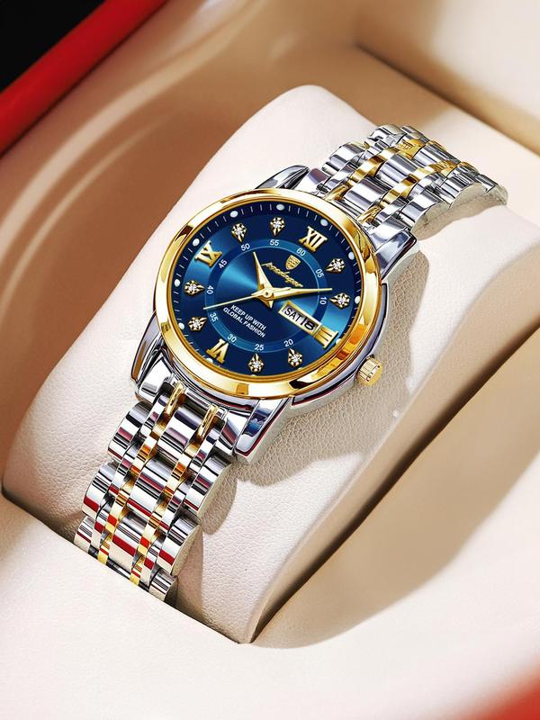 Women's Elegant Rhinestone Decorated Quartz Watch, Fashion Waterproof & Luminous Wristwatch with Date Display, Trendy Watch for Women As Gift with Box