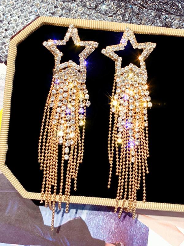 Star & Rhinestone Decor Dangle Earrings, Elegant Women's Jewelry For Party, Daily Clothing Decor