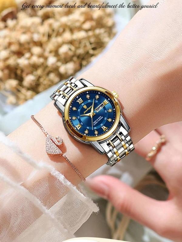 Women's Elegant Rhinestone Decorated Quartz Watch, Fashion Waterproof & Luminous Wristwatch with Date Display, Trendy Watch for Women As Gift with Box