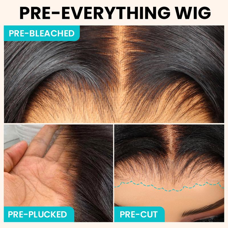 Ashimary Bob Wig Yaki Straight Closure Pre-Cut Transparent Lace Virgin Human HD Lace Hair Wig #1B