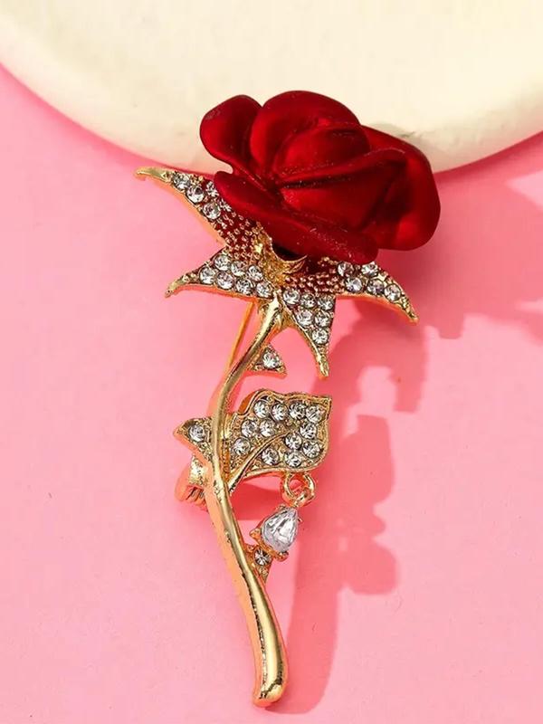 Women's Elegant Rhinestone Decorated Flower Design Brooch, Exquisite Trendy Brooch, Fashionable Clothes Accessories for Women & Girls