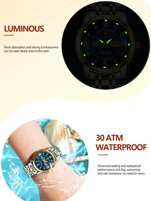 Women's Elegant Rhinestone Decorated Quartz Watch, Fashion Waterproof & Luminous Wristwatch with Date Display, Trendy Watch for Women As Gift with Box