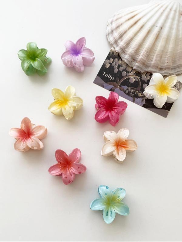 Cute Flower Design Mini Hair Claws, Colorful Ombre Hair Claws, Fashion Hair Accessories for Women & Girls, Minimalist Headwear Suitable for Thick Hair