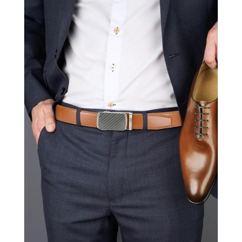 CHAOREN Mens Belt Leather Ratchet Belt - Customizable Fit, Effortless Style (35mm,Grey)