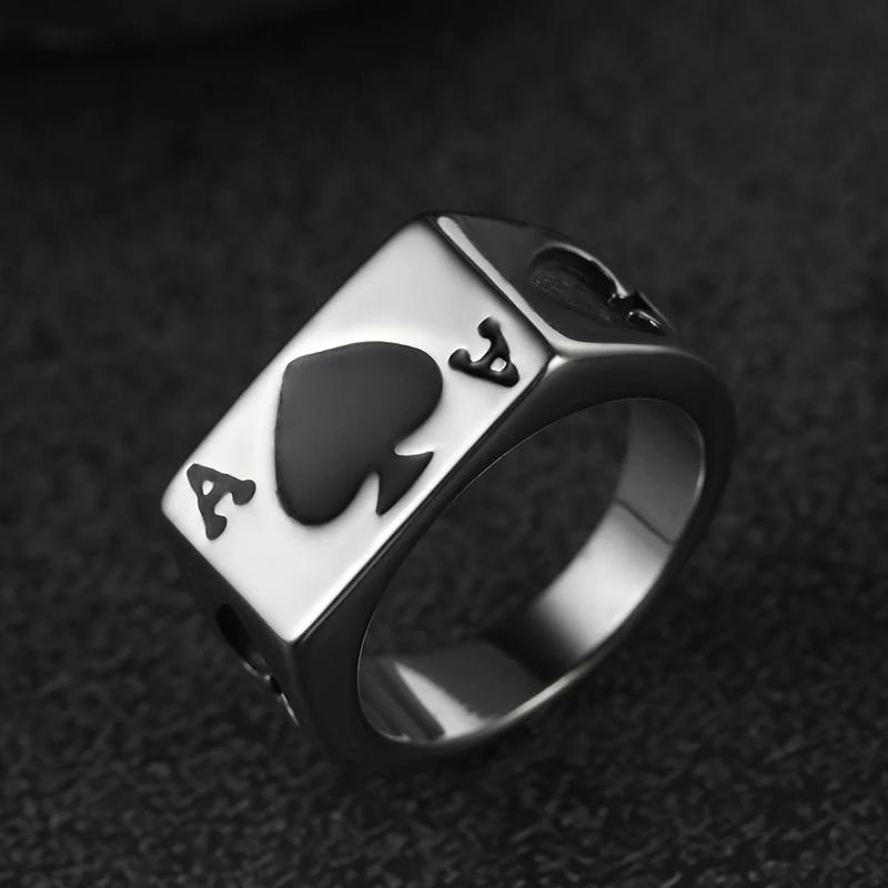 FaithHeart Poker Spade A Ring for Men Wpmen Stainless Steel